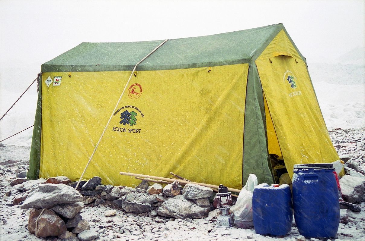 21 Kitchen Tent In Light Snow At Shagring Camp On Upper Baltoro Glacier